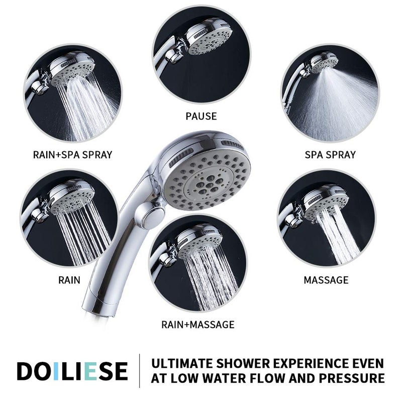 DOILIESE High Pressure Shower Head with Handheld Spray 6 Settings Hand Held Shower Head with On Off Switch and Spa Spray Mode 60 In Hose, Chrome - Image 2